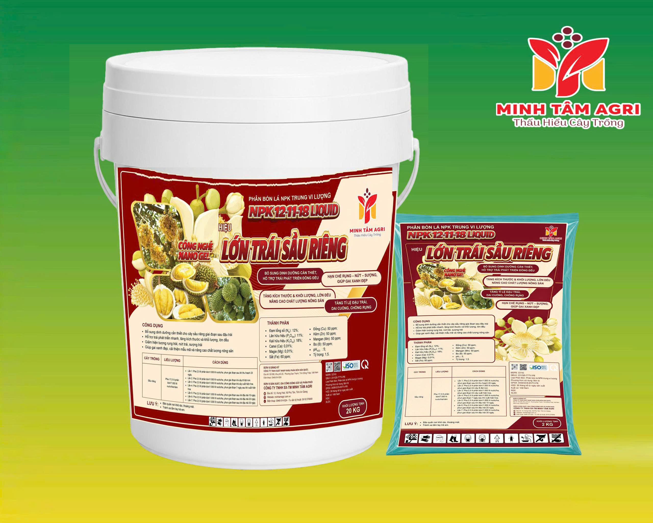PHÂN BÓN LÁ NPK TRUNG VI LƯỢNG NPK 12-11-18 LIQUID - LỚN TRÁI SẦU RIÊNG